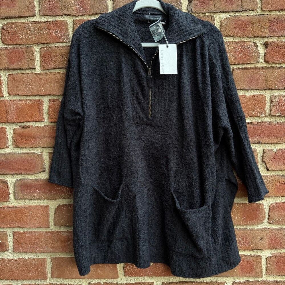Barefoot Dreams Cozy Chic Lite Half Zip Rolled Edge Tunic Black L/XL NEW